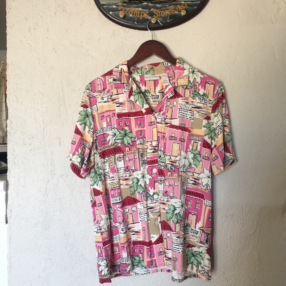 Alfred Dunner Pink Cat Coastal Vacation Shirt